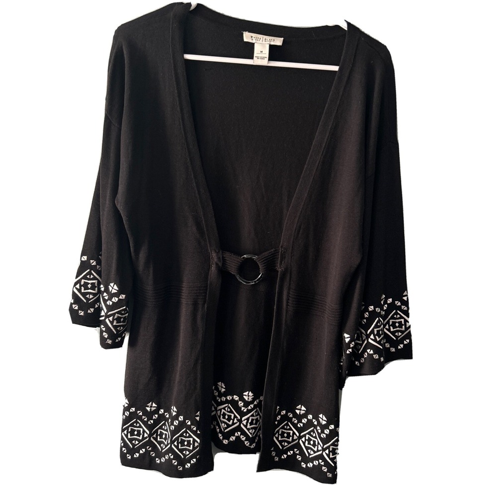 White House Black Market Cardigan Sweater Women's Size Medium 3/4 Sleeve Knit...